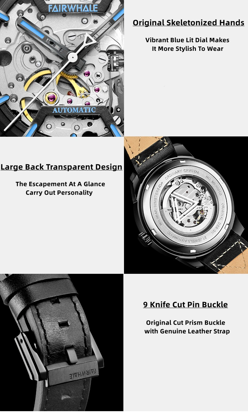 Mark Fairwhale Fashion Trend Men's Waterproof Genuine Skeleton Watch Men's Fully Automatic Mechanical Brand Luminous Watch