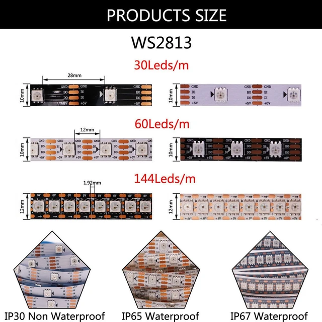 WS2812B WS2811 WS2813 WS2815 5050 RGBIC Smart LED Strip WS2812 Individually Addressable IC 30/60/144Pixels/Leds/m Light DC5V/12V - Image 4