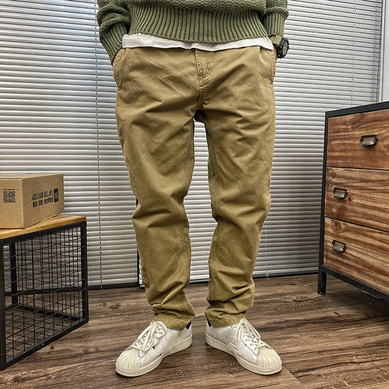 Heavy Weight Cotton Workwear Casual Pants Men Retro Motorcycle Straight Leg Trousers Loose Britches Outdoor Tooling Camp