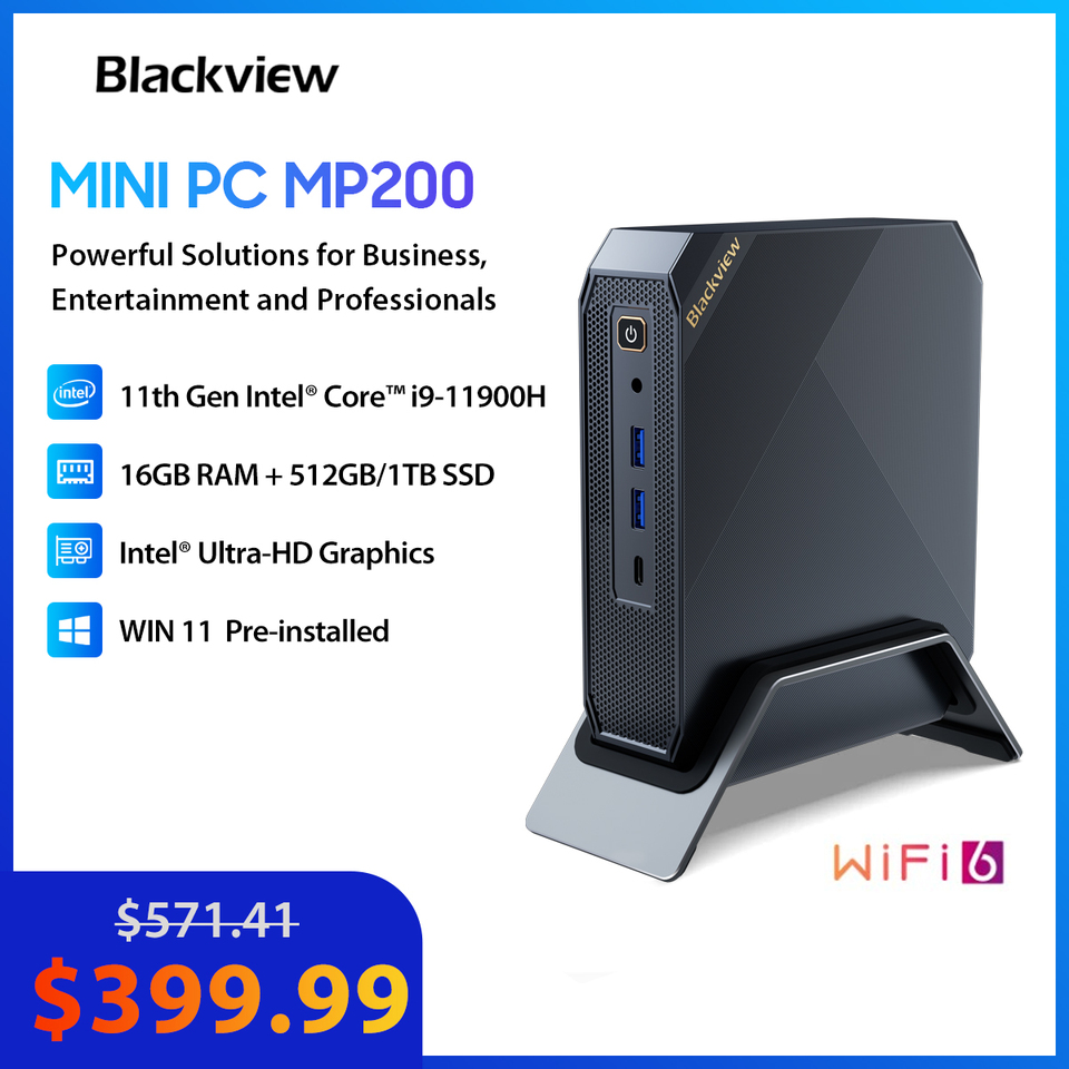 Blackview Mini PC MP200 11th Gen Intel i9-11900H 4.4GHz 16GB DDR4 512GB SSD Win11 Wifi 6 4K HD Desktop Computer