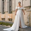 ElegantCustomized Satin Wedding Dresses Plus Size Sweetheart Bride Gowns Flowers Sweep Train Front Slit A-Line Robe De Mariee 1