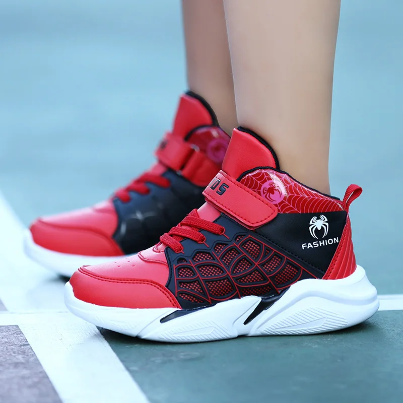 Kids High-top Cartoon Spider Sneakers Boys Casual Breathable Tennis Shoes Non-slip Basketball Sports Shoes basketball shoes