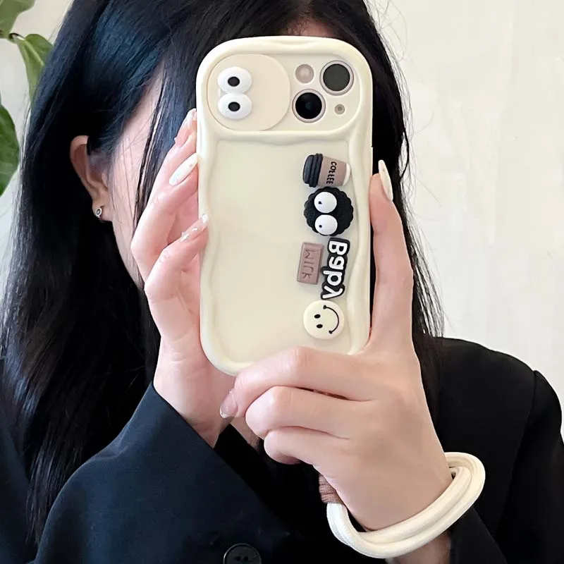 3D Coffee Face Hand Strap Protective Cover for iPhone 15 Pro Max 14 Plus 13 12 11 Anti Knock Back Case for iPhone 14 Pro Max 13_voghion.com