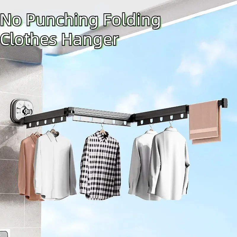 No Punching Folding Clothes Hanger,Aluminum Retractable Drying