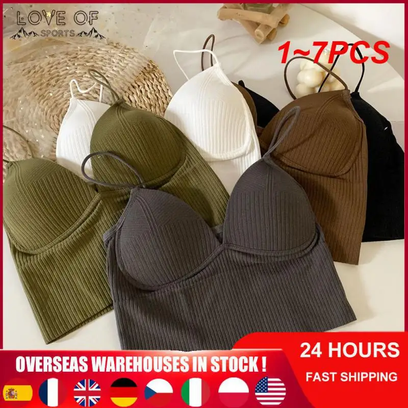 

1~7PCS Slim Fit Sports Bra Stretch Beautiful Back Push Up Bra With Chest Pads Shockproof Athletic Crop Top V-Neck Underwear
