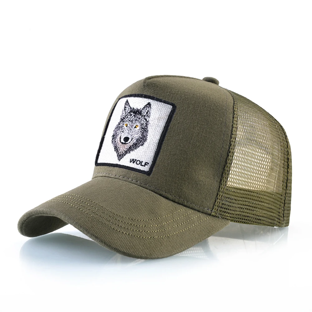 Enhanced Unisex Trucker Cap with Wolf Embroidery Patch - Breathable Mesh Design
