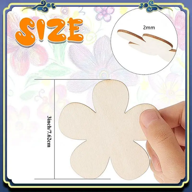 80Pcs Flower Shape Blank Wood Chips Blossom Painted Graffiti Wooden Pieces DIY Coasters Crafts Hanging Ornaments Easy To Use