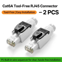 Enhanced Cat6A Tool - Free RJ45 Connector with Gold Plating | High - Speed 10Gbps | Anti - Unplug Design | Industrial Grade Network Solution (2 Pcs)