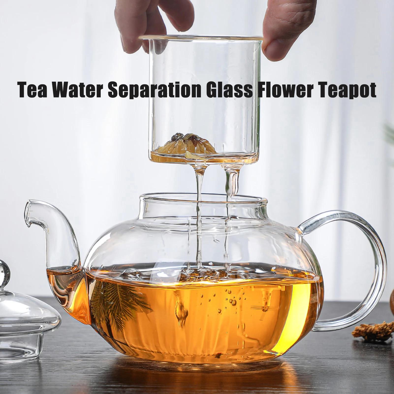 Household Filter Teapot Tea Water Separation High Borosilicate Heat Resistant Glass Flower Teapot with Infuser Heatable Tea Set