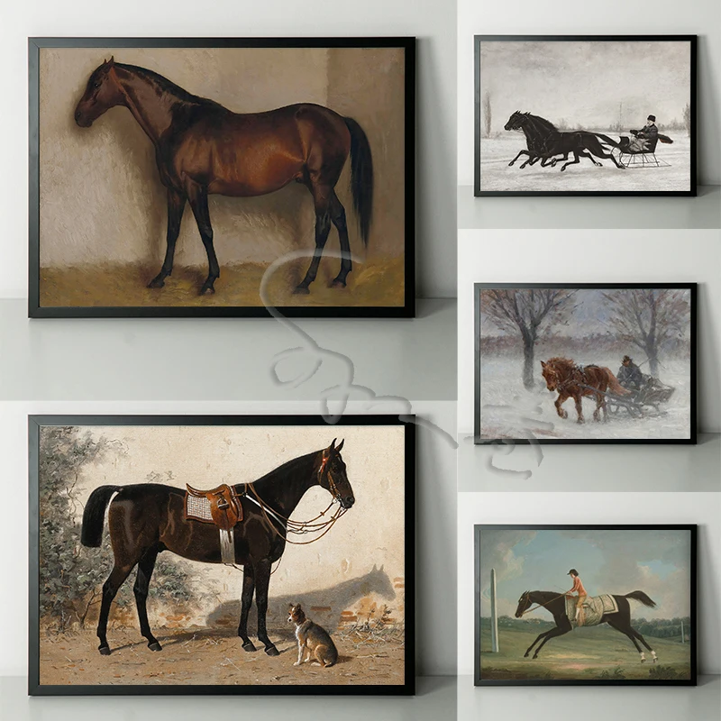 Vintage Horse Art Poster Canvas Printing Horse Oil Painting Vintage Fine Art Wall Art Decor Antique Wall Decor Winter Home Decor