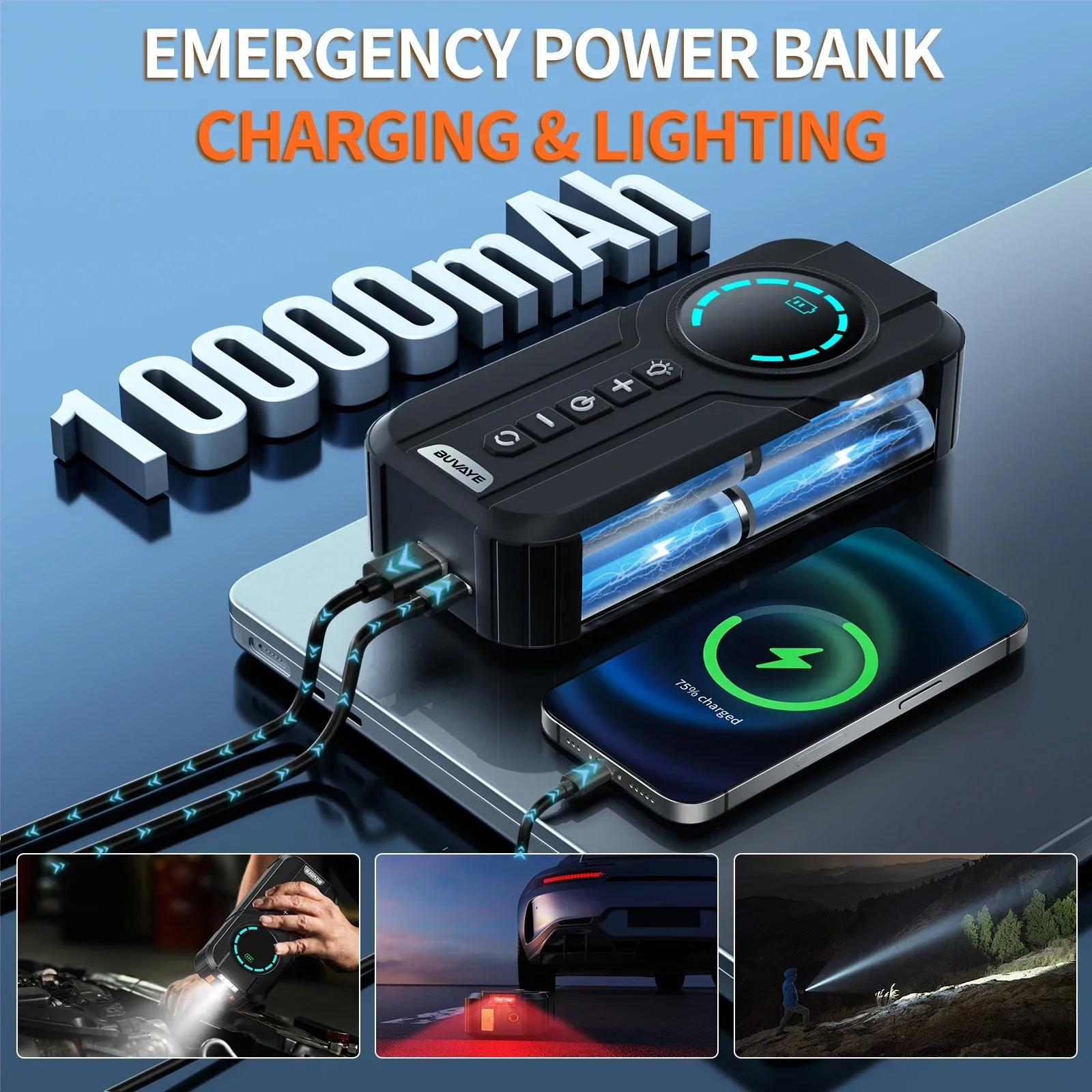 Car Jump Starter Air Compressor With Power Bank Portable Electric Pump Auto Battery Booster 12V Jump Box With Flashlight