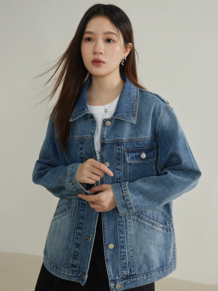 DUSHU Two Colors Cool Fashionable Style Classic Denim Jacket for Women Spring Newly Design Denim Coat Female 24DS81039