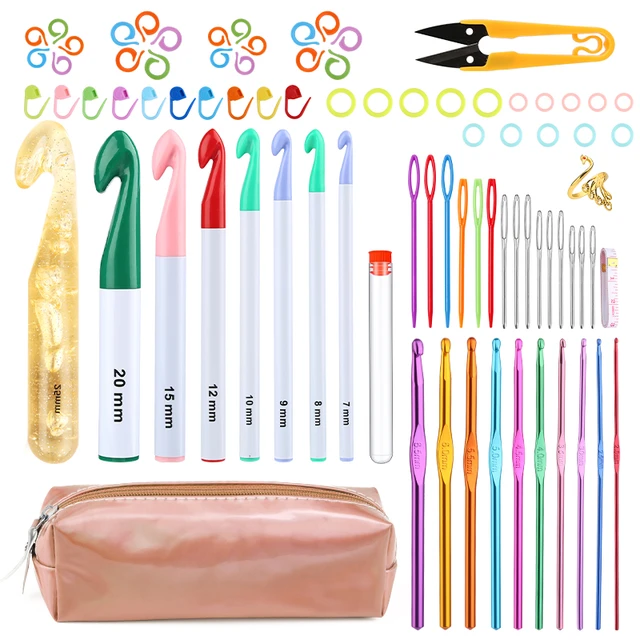 Aluminum Crochet Hook Set 7-10mm Knitting Needles Weave Needles with Large  Eye Blunt Needles and Stitch Markers Knitting Craft - AliExpress