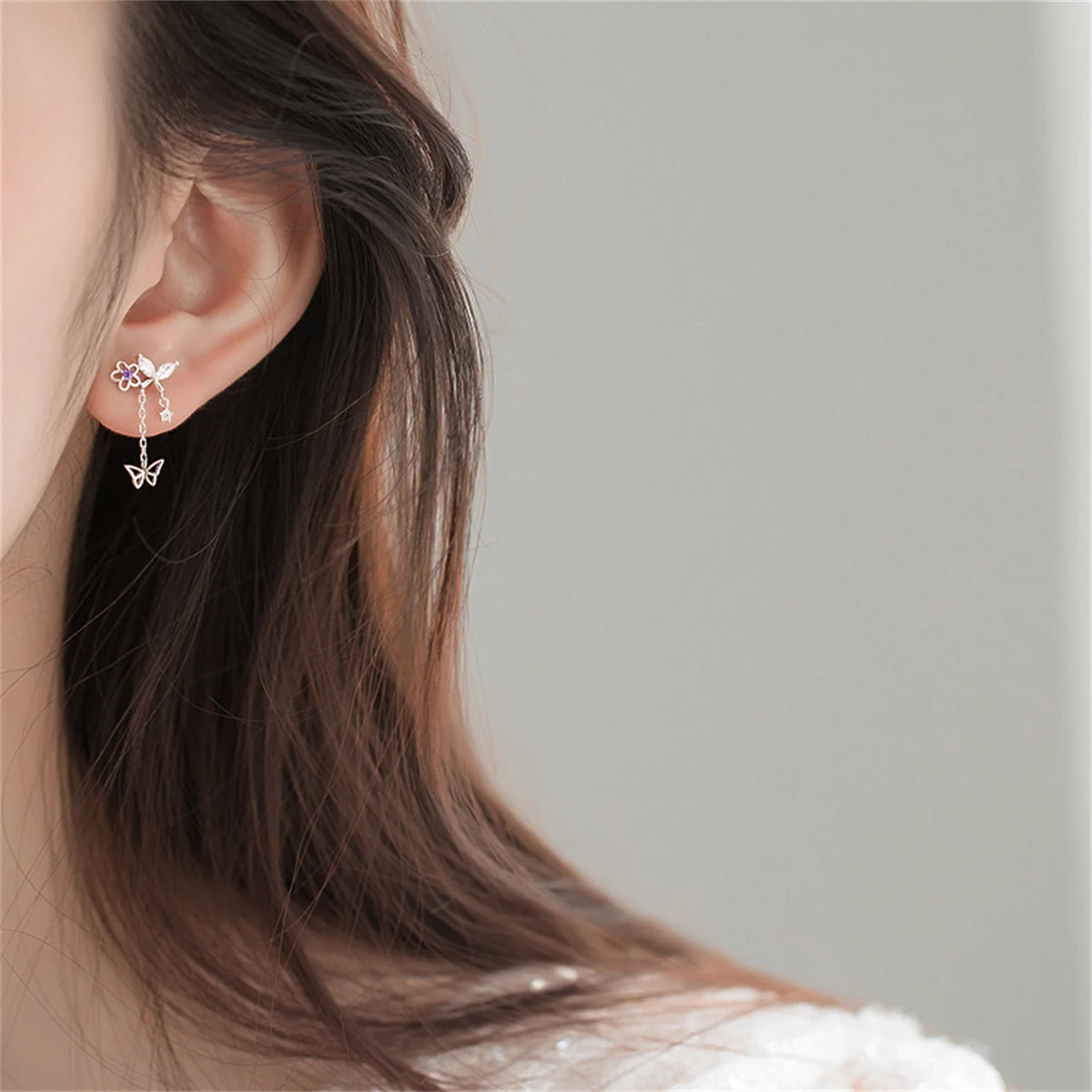 Korean Exquisite Planet Moon Butterfly Tassel Earrings for Women Sparkling Crystal Asymmetrical Drop Earrings Girl Party Jewelry