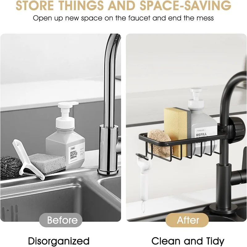 Bathroom Faucet Storage Rack Shower Shampoo Soap Holder Adjustable Kitchen Sink Rag Sponge Drain Rack Bathroom Accessories 3