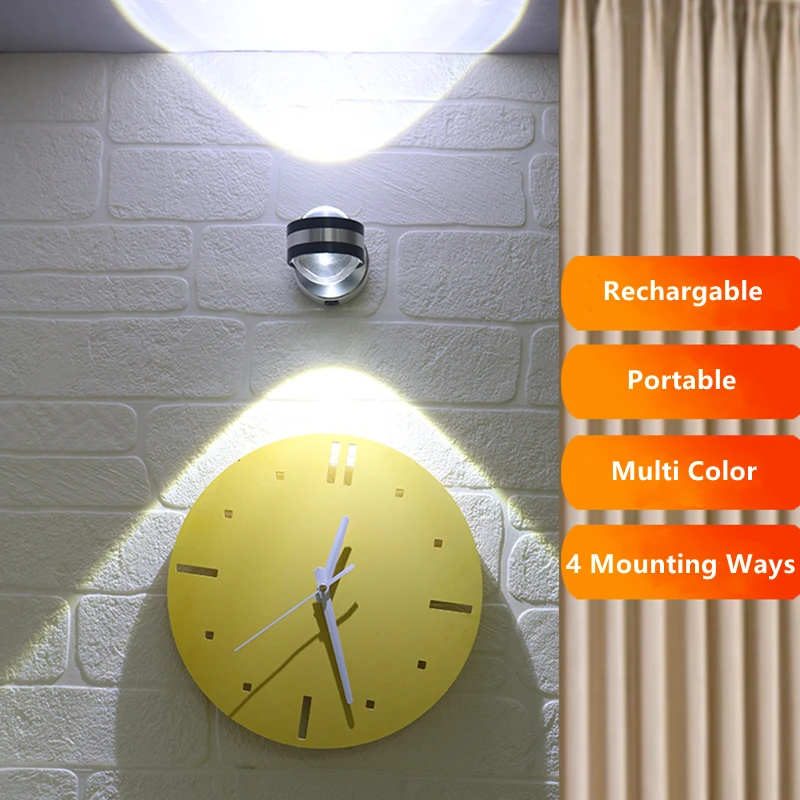 

Wireless Rechargeable Rotatary Spot Light,2W/6W Switch Double Head 90 Degree Beam Wall Lamp,Background Painting Accent Projector