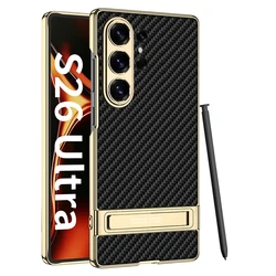 Luxury Plating Strap Kickstand Holder PU Leather Phone Case with PC Bracket Cover - Galaxy S23 Ultra (Black TXW)