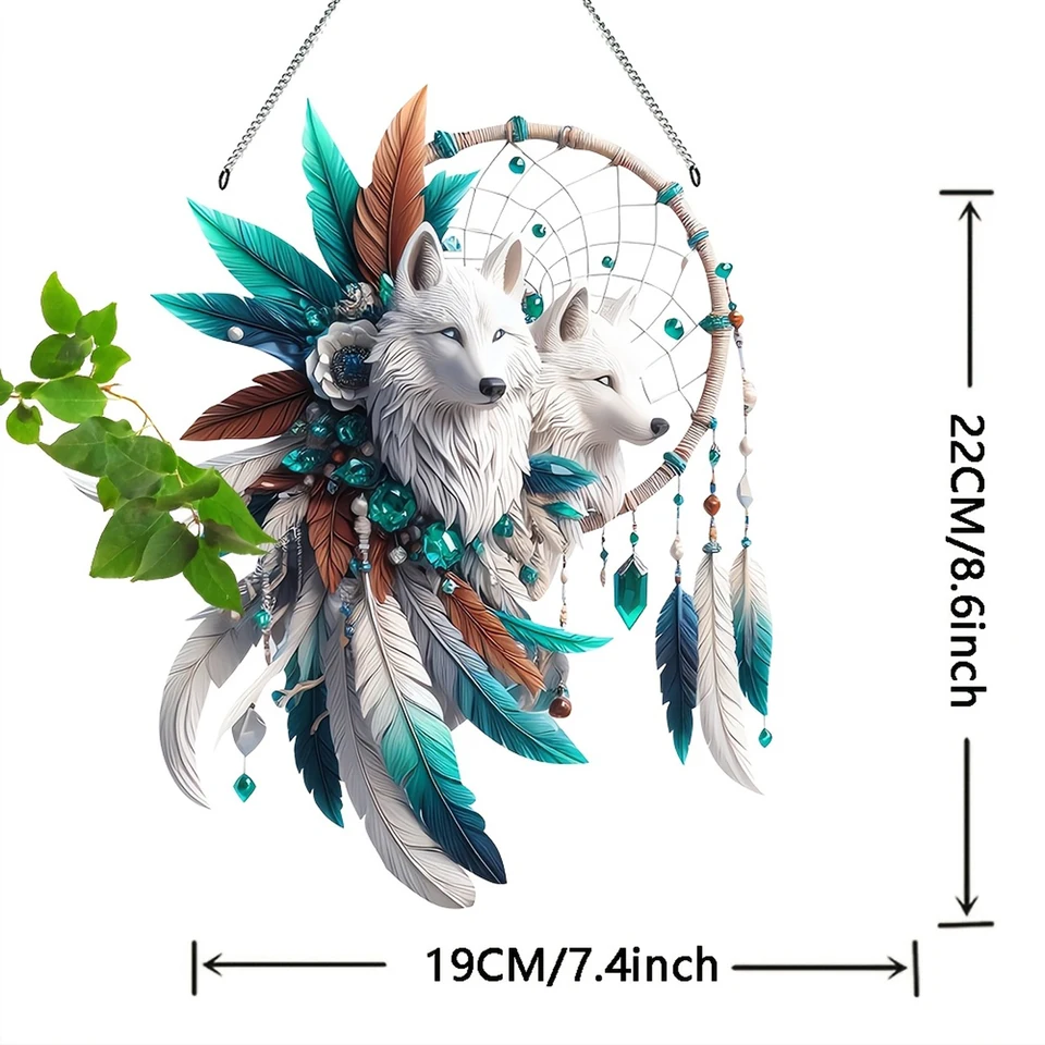 Bohemian Dream Catcher Wolf Feather Hanging Decor