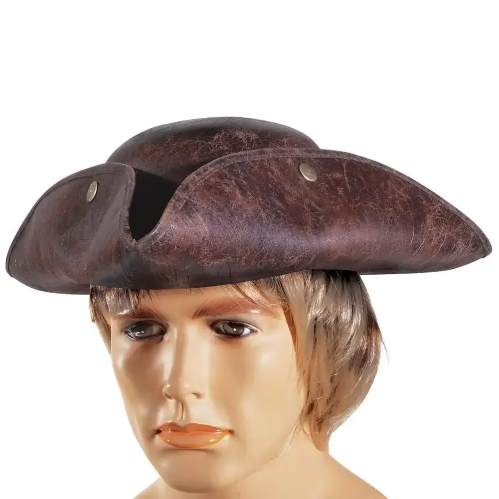 Dreiecksmütze aus Kunstleder, brauner Piratenhut aus Kunstleder für Erwachsene, Cosplay, Kostümzubehör, Piratenkostüm, ausgefallene Kleidung – Detail 3