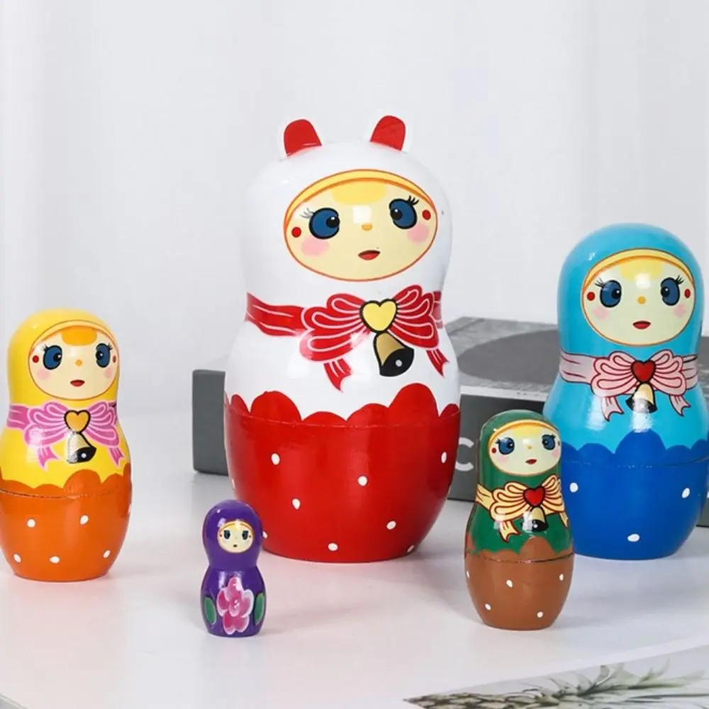 5Pcs/Set Animal Matryoshka Doll Cute Smooth Craft Puppy Nesting Dolls Safe Panda Wooden Stacking Dolls Christmas