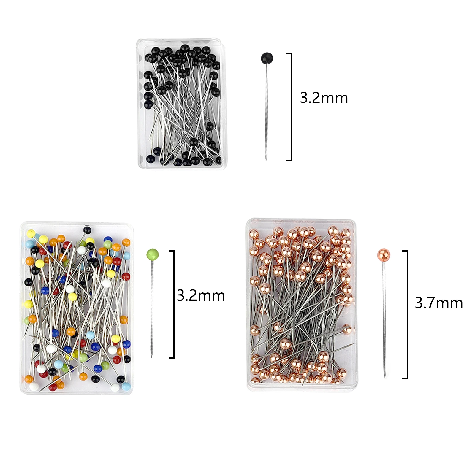 100Pcs/Box 38mm Sewing Pins Glass Ball Multicolor Head Pins Straight Quilting  Pins Pearl Heads for