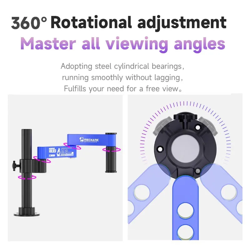 MECHANIC M3 현미경 스윙 암 360 °   움직일 수 있는 보편적인 금속 부류 알루미늄 합금 망원경 접히는 란 부류