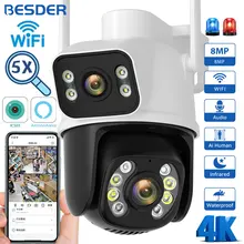  BESDER 8MP PTZ Wifi Camera Outdoor Night Vision Dual Screen Human Detection 4MP Security Protection CCTV Surveillance IP Camera 