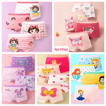 4 pz/lotto Bambini Ragazza Biancheria Intima Carino Stampa Slip Per Bambini Mutande di Cotone Carino Per Bambini Mutande Taglia 3-11T 1
