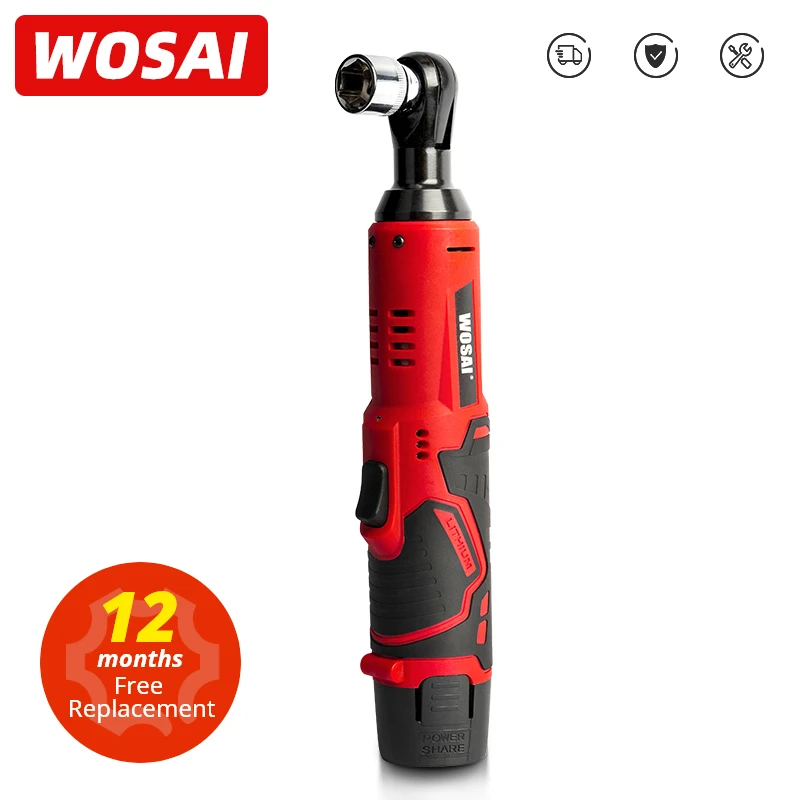  WOSAI 45NM Cordless Electric Wrench 12V 3/8 Ratchet Wrench set Angle Drill Screwdriver to Removal Screw Nut Car Repair Tool