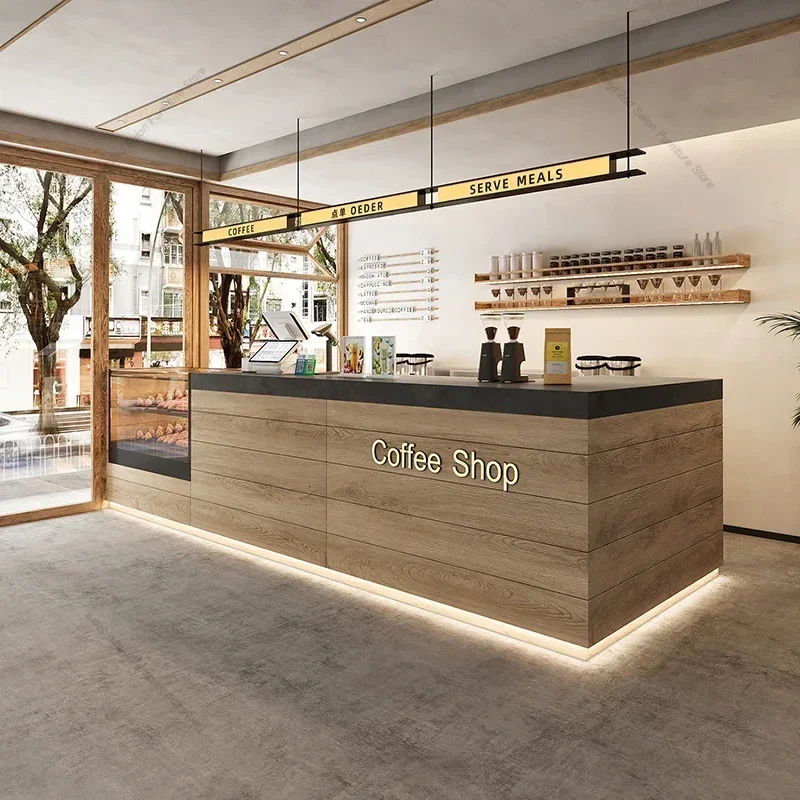Coffee Shop Bakery Reception Desks Transparent Cabinet Display Stand Design Counter Commercial Furniture Balc&atilde;o Recep&ccedil;&atilde;o FYRD