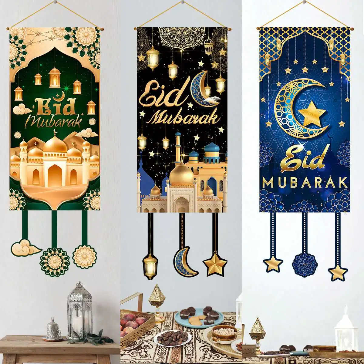 Eid 무바라크 장식 2024 걸이식 국기 라마단, 가정 문짝 이슬람 무슬림 파티 장식, 라마단 카림 배너, Eid Al-Fitr 선물