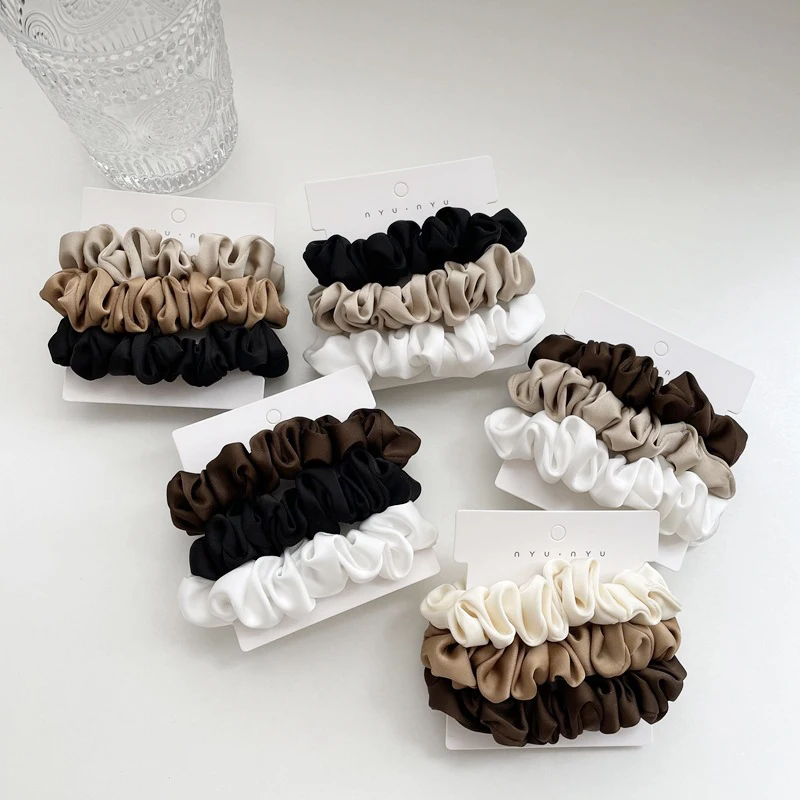 3Pcs/Set Satin Hair Scrunchies Set Vintage Solid Color Elastic Hair Bands Ponytail Hair Rope Fashion Hair Accessories For Girls chinese calligraphy pen 3pcs set weasel hair brush pen small regular script calligraphy painting writing brushes calligraphie