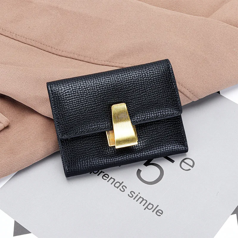 Women Wallets Plam Leather Female Short Wallet Luxury Design Tofu Hasp Card Holder Brand Buckle Latch Side Zipper Ladies Purse