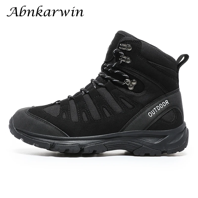 

Winter Men High Ankle Hiking Shoes Suede Leather Trekking Boots Outdoor Anti Slip Mountain Shoes Tracking Size 40-47