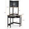 Corner Computer Desk with Hutch, Triangle Corner Desk w/Keyboard Tray and Bookshelves, Corner Writing Desk with Storage Shelves, 3