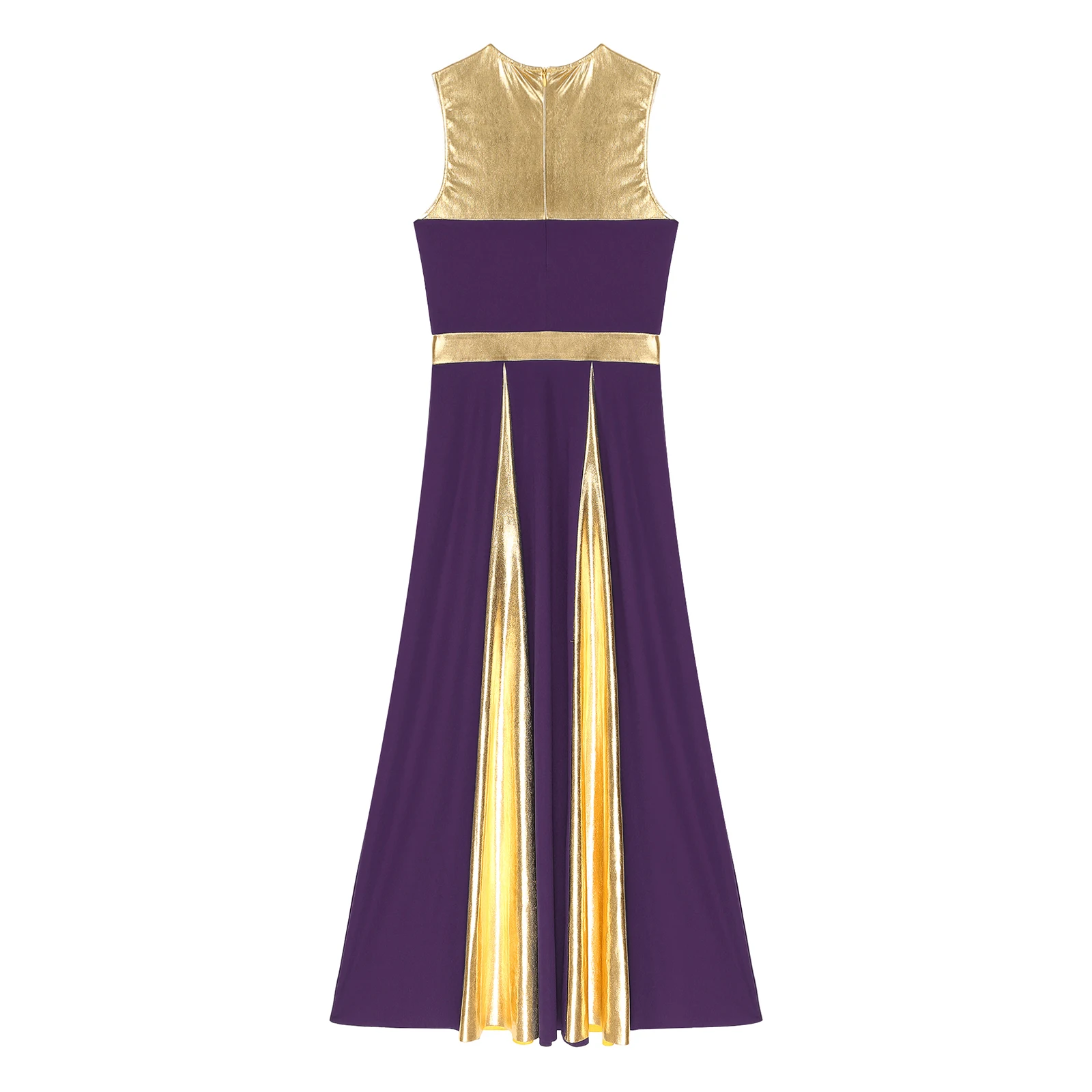 Women Sleeveless Lyrical Dance Dress Zipper Color Block Church Worship Dance Dress Ballet Ballroom Dancewear Performance Costume