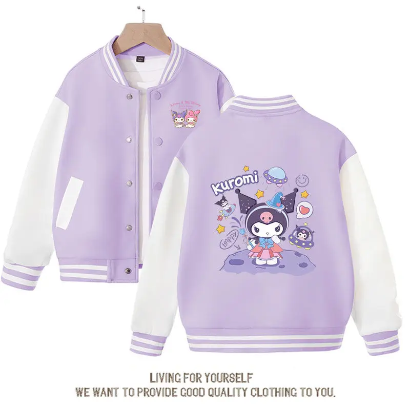 

Детская бейсбольная форма Sanrio Kuromi, милая мультяшная Спортивная повседневная модная куртка для девочек на весну и осень, верхняя одежда в подарок