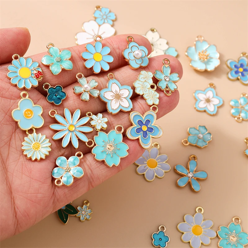 10/20 Stück zufällig gemischte Emaille-Blumenanhänger für die Herstellung von Ohrringen, Halsketten, Armbändern, DIY-Bastelarbeiten, Schmuckzubehör – Detail 14