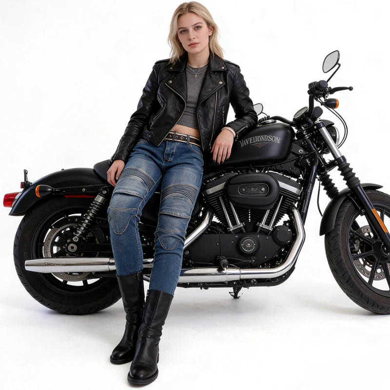 여성용 오토바이 블루진 오프로드 라이딩 팬츠 블랙 모터바이크 바지 여성용 보호 장비 02