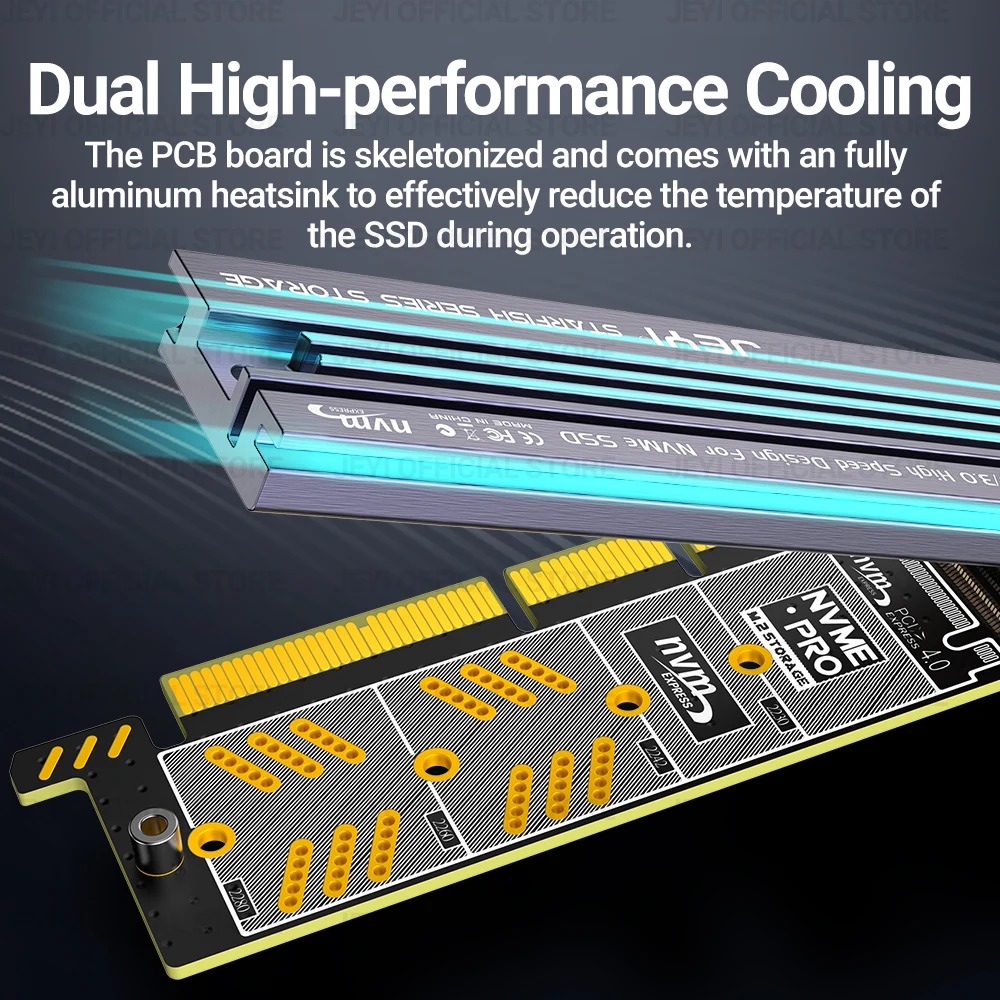 Jeyi-cartão de Expansão para Desktop M.2 Nvme para Pcie 4.0 3.0 Adaptador Dissipador Ssd de Alumínio 64gbps Gen4 Pcie x4 x8 X16 - Imagem 3