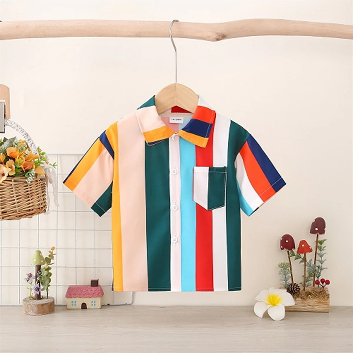 New Summer Boys Shirt Striped Pattern Shirt Casual All Fashion Korean Version Top Short Sleeve Simple Boys