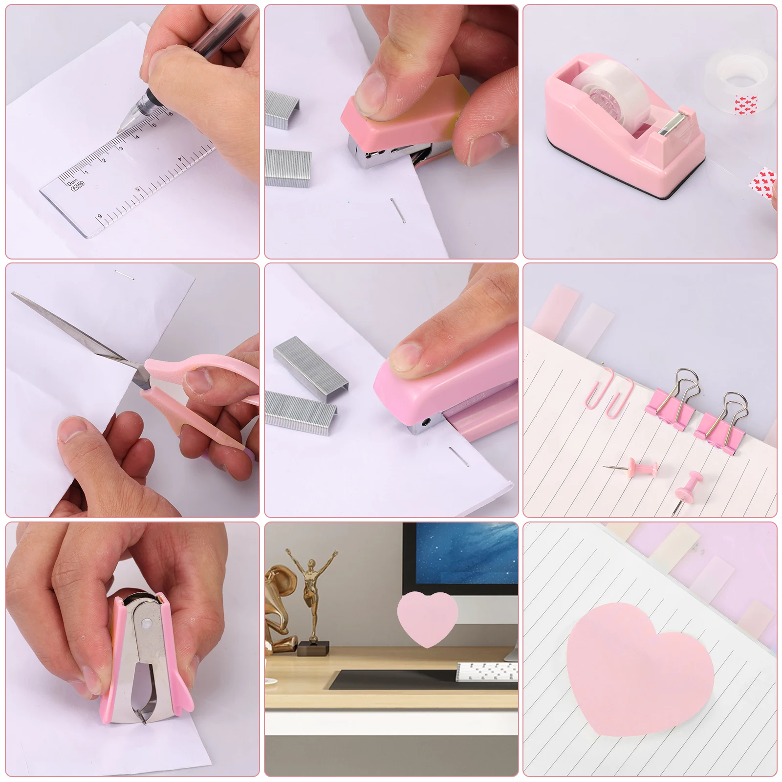 Office Supplies Desk Accessories Stapler Set Tape Dispenser Staple Remover Staples Clips Scissor And Tabs For Students Office