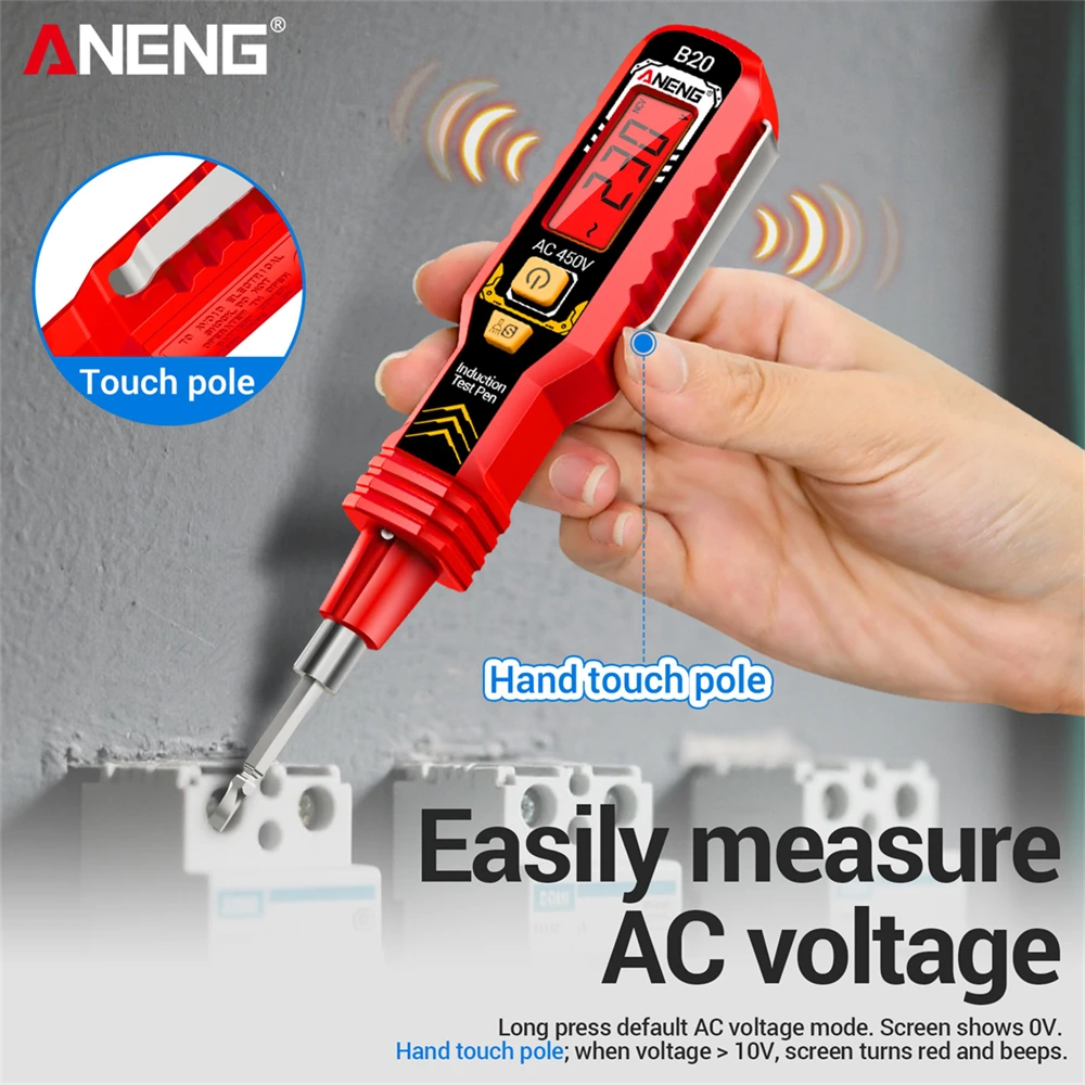 ANENG B20 지능형 전기 테스트 펜 크로스 드라이버 2-in-1 백라이트 색상 변경 알람 전기 테스트 장치