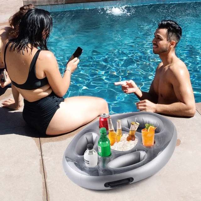 Portabevande gonfiabile 1PC addensato, portabicchieri galleggiante Vassoio per ghiaccio portatile con portabicchieri per feste in piscina estive 3