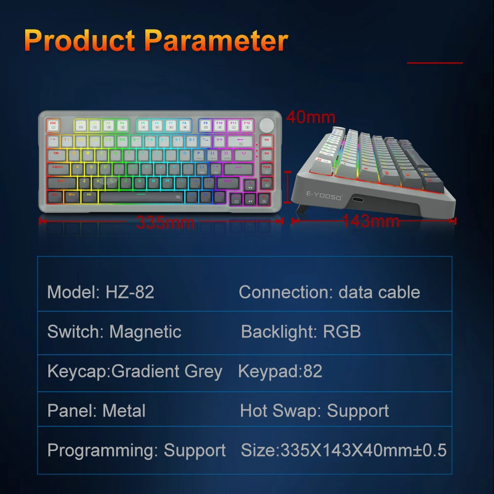 E-YOOSO Hz82 RGB USB 8K Mechanical Gaming Keyboard Magnetic Switch