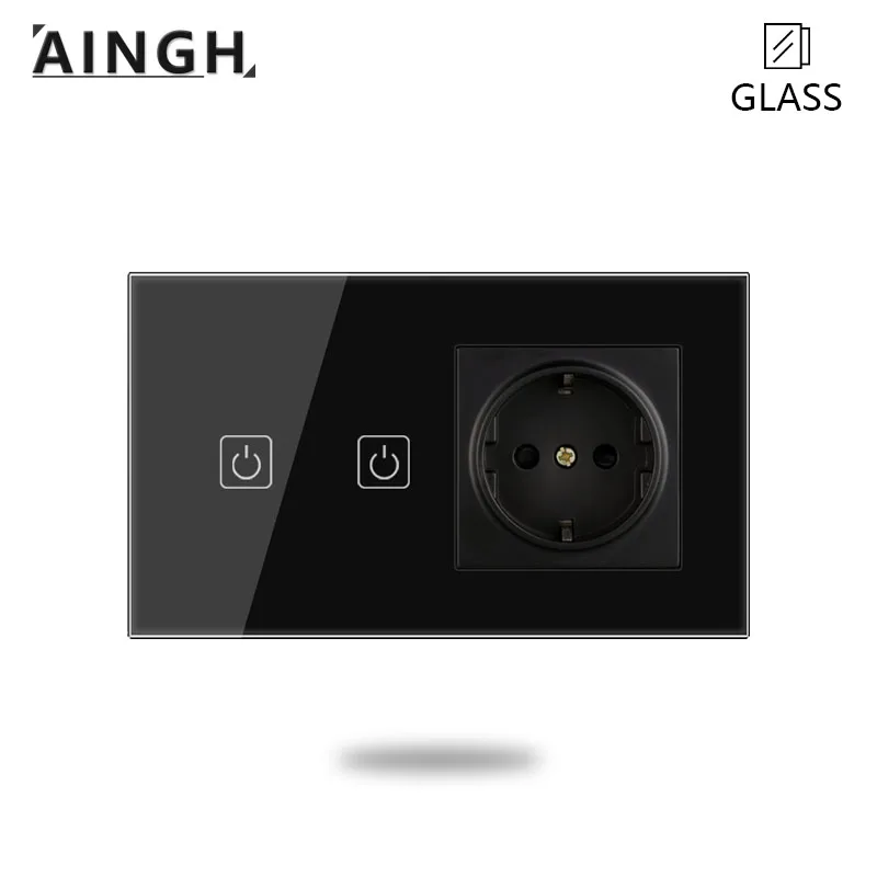 Touch Switch Light Glass Sockets Black Outlet Wall Electrical And Plug