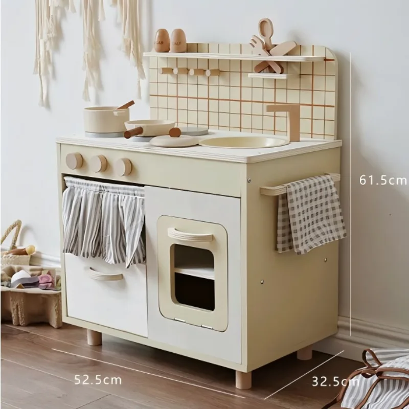 Wooden Children's Simulation Play House Nordic Style Kitchen Refrigerator Washing Machine Mini Cooking Doll Room Set Toys