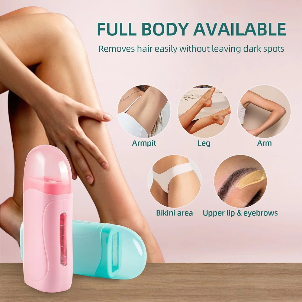 foreverlily 3in1 Roll On Depilatory Wax Heater Face Body Hair Removal Epilator Wax Heating Machine with Waxing Strips Paper