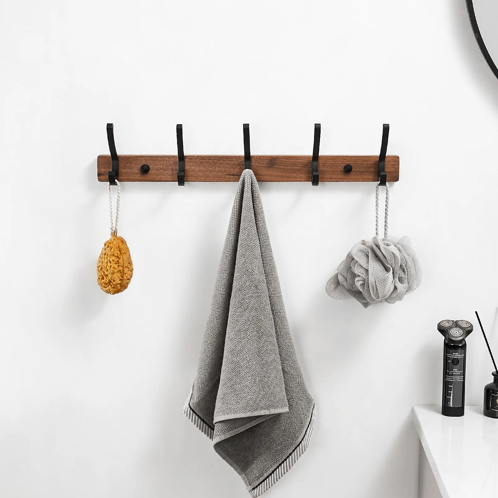 

SARIHOSY Black Wall Coat Rack Wall Mounted Walnut Wall Hooks Storage for Home Kitchen Bathroom Towel Holder 5 Hooks Multi Hook