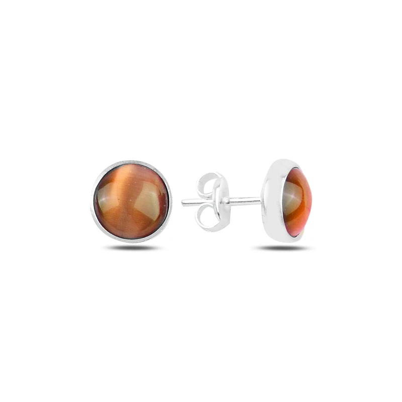 

Silver 925 Sterling Round Orange Cat 'S Eye Earrings